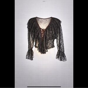 Vintage Y2K Sheer Lace Tie Front Crop Top XS